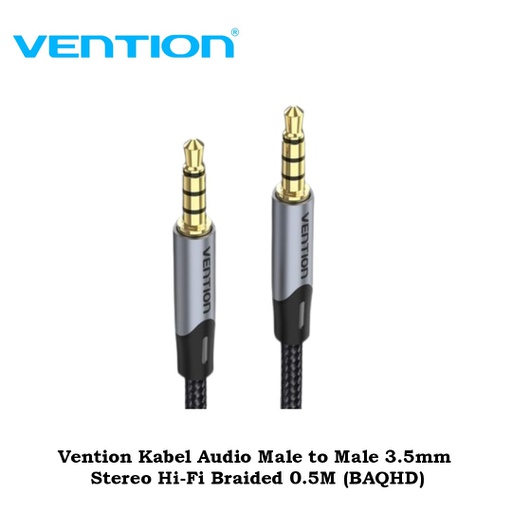 [CBL-0336] Vention Kabel Audio Male to Male 3.5mm Stereo Hi-Fi Braided 0.5M (BAQHD)