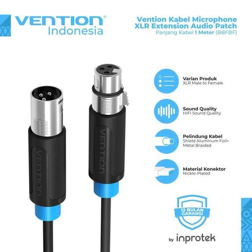 [CBL-0338] Vention Kabel Microphone XLR Extension Audio Patch 1M (BBFBF)