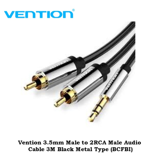 [CBL-0340] Vention 3.5mm Male to 2RCA Male Audio Cable 3M Black Metal Type (BCFBI)