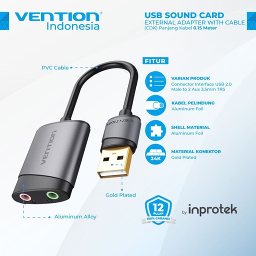 [ACC-0443] Vention Universal USB External Sound Card Double Hole (CDKHB)