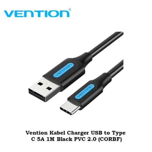 [CBL-0355] Vention Kabel Charger USB to Type C 5A 1M Black PVC 2.0 (CORBF)