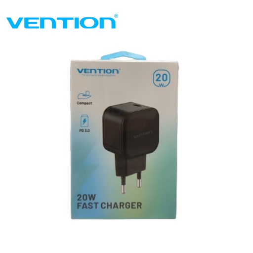 [ACC-0454] Vention Adaptor Charger 1 Port USB-C (20W) Black (FEJB0-EU)
