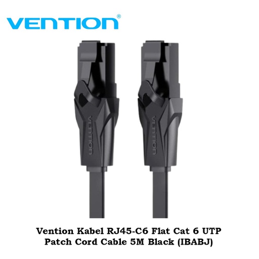 [CBL-0368] Vention Kabel RJ45-C6 Flat Cat 6 UTP Patch Cord Cable 5M Black (IBABJ)