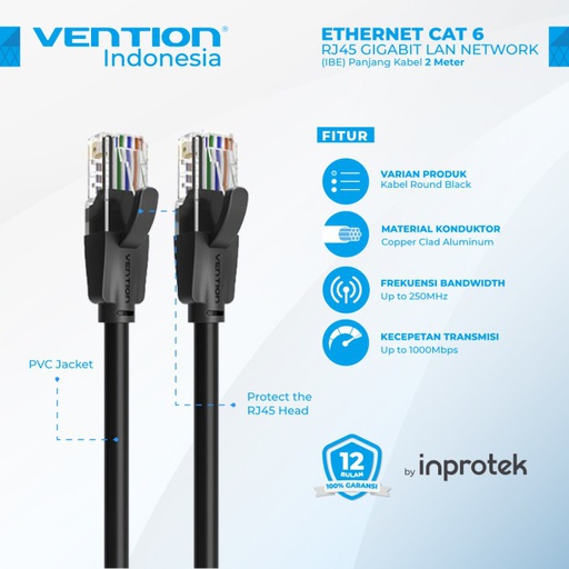 [CBL-0370] Vention Kabel LAN CAT 6 2M UTP Ethernet Gigabit (IBEBH)