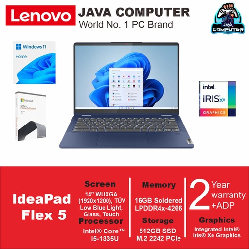 [LAPTOP-0800] Lenovo IdeaPad Flex 5 14IRU8 82Y0003HID i5-1335U/16GB/512GB SSD/W11+OHS 2021/14.0&quot; WUXGA IPS/Abyss Blue