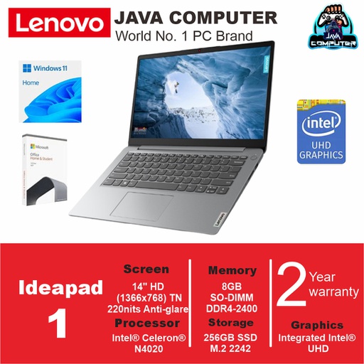 [LAPTOP-0804] Lenovo Ideapad 1 14IGL7 82V6008WID/Intel N4020/8GB/256GB SSD/W11/14.0&quot;/Cloud Grey (BAG)