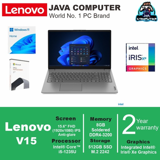 [LAPTOP-0808] Lenovo V15 G3 IAP 82TT00Q4ID i5-1215U/8GB/512GB SSD/W11 Home+OHS 2021/15.6&quot; FHD IPS/Iron Grey (BAG)