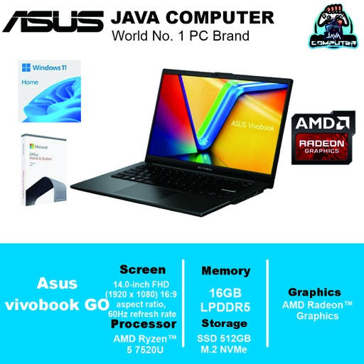 [LAPTOP-0831] Asus VivoBook Go E1404FA VIPS552 R5-7520U/16GB/512GB SSD/W11+OHS/14.0&quot; FHD/Mixed Black (BAG)