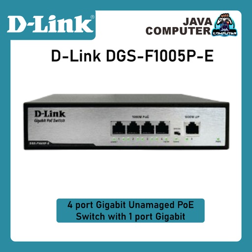 [NET-0483] D-Link DGS-F1005P-E 4 port Gigabit Unmanaged PoE Switch with 1 port Gigabit