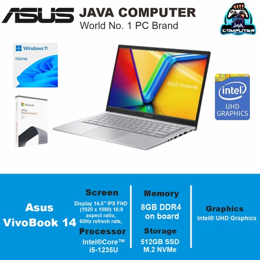 [LAPTOP-0899] Asus Vivobook 14 A1404ZA-VIPS553M i5-1235U/8GB/512GB SSD/W11+OHS+O365/14.0&quot; FHD/Icelight Silver (BAG)