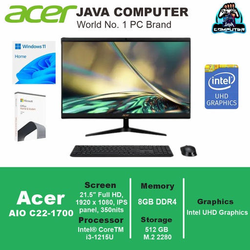 [AIO-0820] Acer Aspire AIO C22-1700 D20W4 i3-1215U/8GB/512GB SSD/21.5" FHD/W11+OHS