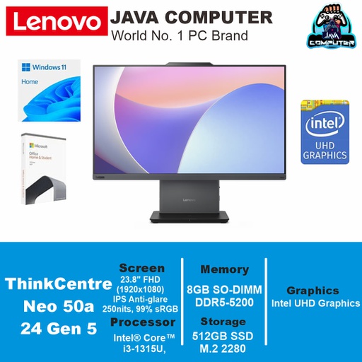 [AIO-0822] Lenovo AIO ThinkCentre Neo 50a 24 Gen 5 12SCA07WIA i3-1315U/16GB/512GB SSD/23.8" FHD/DOS/Luna Grey