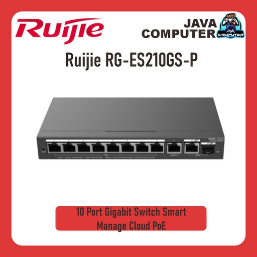 [NET-0510] Ruijie RG-ES210GS-P 10 Port Gigabit Switch Smart Manage Cloud PoE