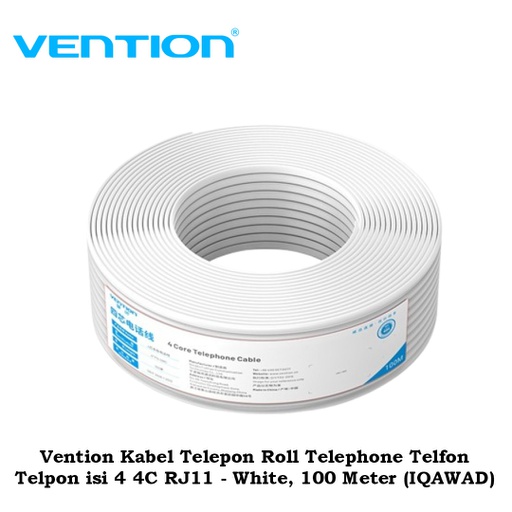 [CBL-0421] Vention Kabel Telepon Roll Telephone Telfon Telpon isi 4 4C RJ11 - White, 100 Meter (IQAWAD)