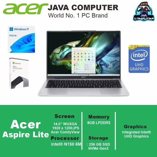 [LAPTOP-0930] Acer Aspire Lite AL14-32P-C2SS/Intel N150/8GB/256GB SSD/14.0″ WUXGA/Win11+OHS+M365B/Light Silver (BAG)
