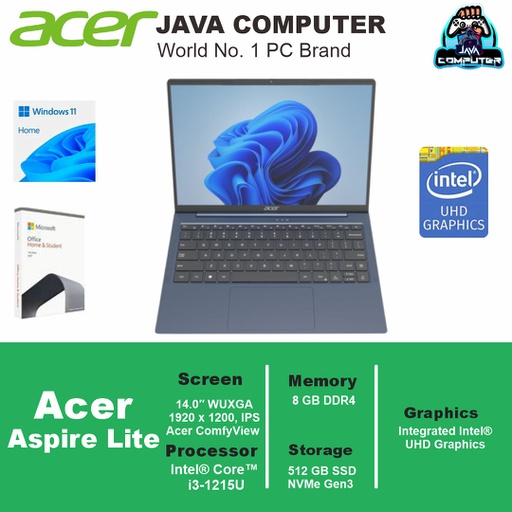 [LAPTOP-0932] Acer Aspire Lite 14 AL1-14M-3NID/Intel Core i3-1215U/8GB/512GB SSD/14.0″ WUXGA/Win11+OHS+M365B/Cosmic Navy (BAG)