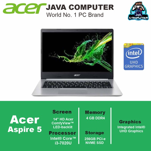 [LAPTOP-0933] Acer Aspire 5 A514-52K-38HW Intel Core i3-7020U/4GB/256GB SSD/Win 10/14.0&quot; HD/Pure Silver (BAG)