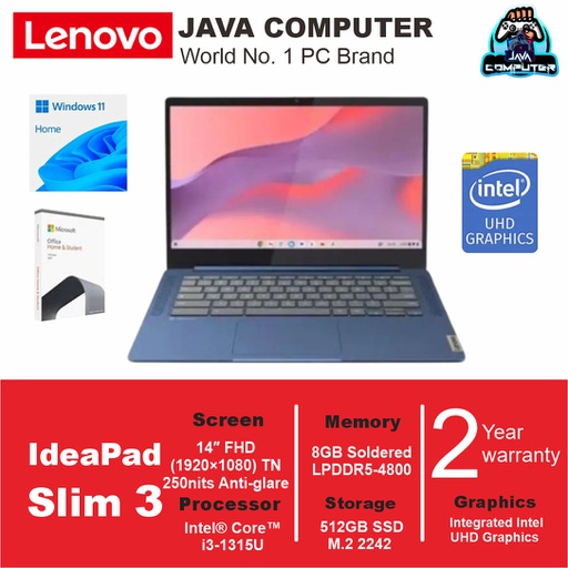 [LAPTOP-1024] Lenovo IdeaPad Slim 3 14IRU8 82X6005MID i3-1315U/8GB/512GB SSD/14.0″ FHD/W11 Home+OHM 2024+M365/Abyss Blue (BAG)