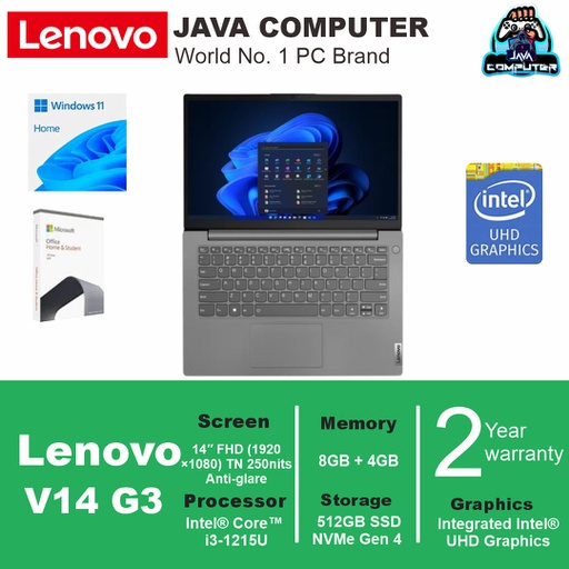 [LAPTOP-1031] Lenovo V14 G3 IAP 82TS00NPID i3-1215U/12GB (8GB+4GB)/512GB SSD/14.0" FHD/W11 Home+OHS 2021/Iron Grey (BAG)