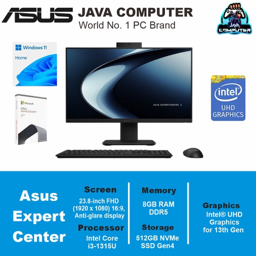 [AIO-0836] Asus AIO ExpertCenter P440VAK-B3850WS Intel Core i3-1315U/8GB/5126GB SSD/Win 11 Home+OHS 2024+M365/23.8&quot; FHD/Black
