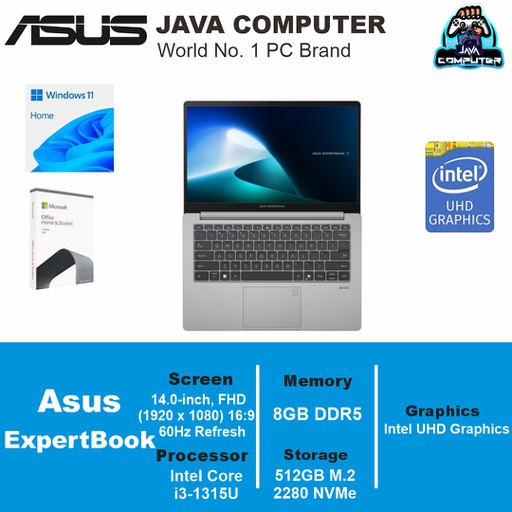 [LAPTOP-1035] Asus ExpertBook P1 P1403CVA-S63850WS i3-1315U/8GB/512GB SSD/Win11+OHS/14.0" FHD/Misty Grey (BAG)