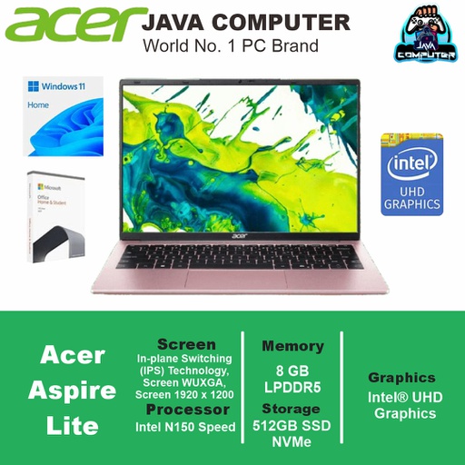 [LAPTOP-1036] Acer Aspire Lite AL14-32P-C3HJ/Intel N150/8GB/512GB SSD/14.0″ WUXGA/Win11+OHS+M365B/Nude Pink (BAG)