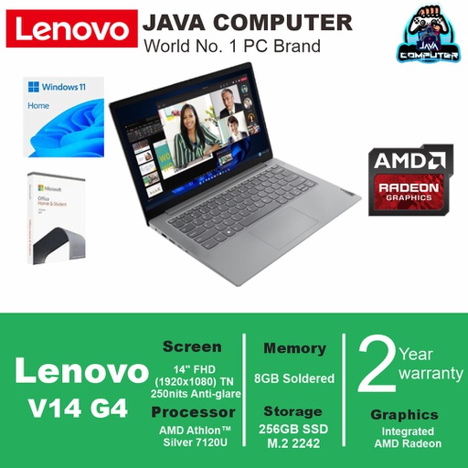[LAPTOP-1042] Lenovo V14 G4 AMN 82YT00VAID AMD Athlon Silver 7120U/8GB/256GB SSD/14.0&quot; FHD/DOS/Arctic Grey (BAG)