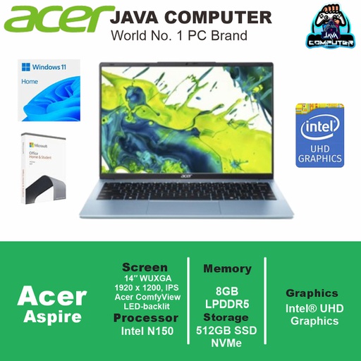 [LAPTOP-1060] Acer Aspire Lite AL14-32P-C1ES/Intel N150/8GB/512GB SSD/14.0″ WUXGA/Win11+OHS+M365B/Fresh Blue (BAG)