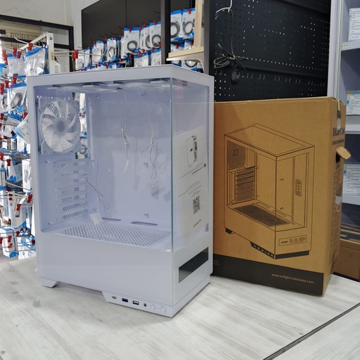 [CASE-0120] Enlight Casing Tempered Glass EN A4 M-ATX Smart Screen White Incl 3 Fan