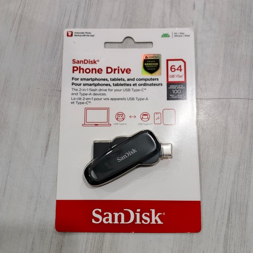 [FD-0111] Sandisk FD Phone Drive SDDDC6 64GB Black OTG Type-C