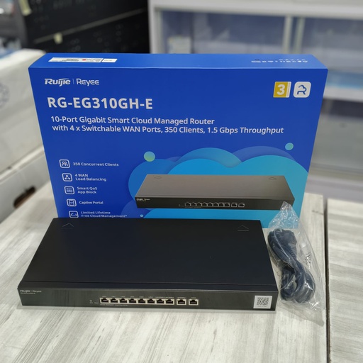[NET-0648] Ruijie RG-EG310GH-E Cloud-Managed 10-Port Gigabit Smart Cloud With 4 Wan Ports, 1.5Gbps Throughput