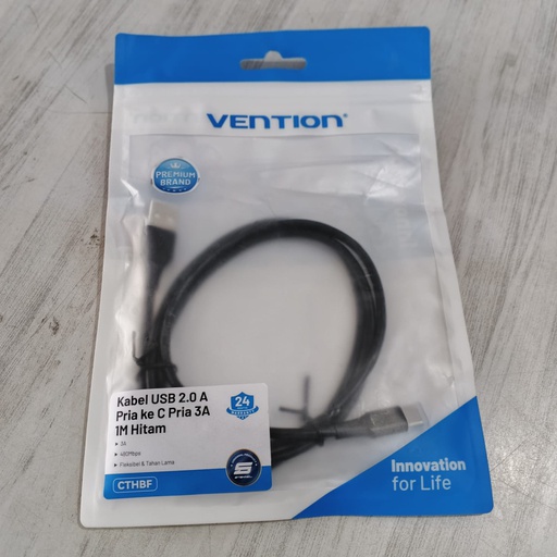 [CBL-0479] Vention Kabel Charger USB to Type C 3A 1M Black PVC 2.0 (CTHBF)