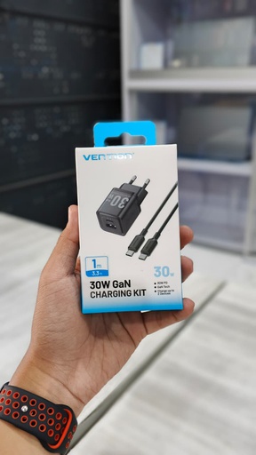 [ACC-0549] Vention Adaptor GaN  Charger 2 Port USB-A + USB-C (30W) with Cable Type C M to M Black (TZ-FEQB0-EU-01)