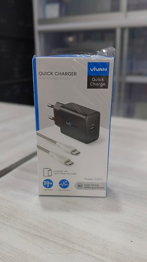 [ACC-0557] Vivan Adaptor Charger C20S 1 Port USB-C (20W) with Cable Type C M to M Grey