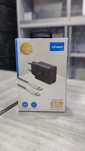 [ACC-0558] Vivan Adaptor Charger C30S 1 Port USB-C (30W) with Cable Type C M to M Grey