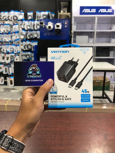 [ACC-0574] Vention Adaptor GaN Charger 2 Port USB-C (45W) with Cable Type C M to M Black (TZ-FCFB0-EU)