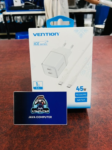 [ACC-0576] Vention Adaptor GaN Charger 2 Port USB-C (45W) with Cable Type C M to M White (TZ-FCFW0-EU)