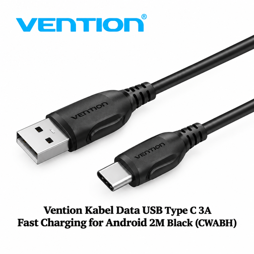 [CBL-0491] Vention Kabel Data USB Type C 3A Fast Charging for Android 2M Black (CWABH)