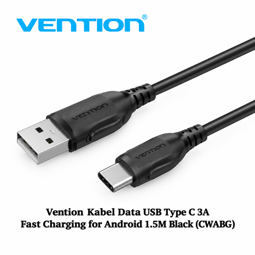 [CBL-0495] Vention Kabel Data USB Type C 3A Fast Charging for Android 1.5M Black (CWABG)