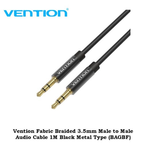 [CBL-0200] Vention Fabric Braided 3.5mm Male to Male Audio Cable 1M Black Metal Type (BAGBF)