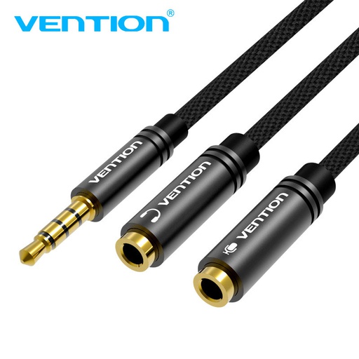 [CBL-0202] Vention Kabel Audio Splitter 3.5mm Male to 2 Female Audio &amp; Mic 0.3M (BBMBY)