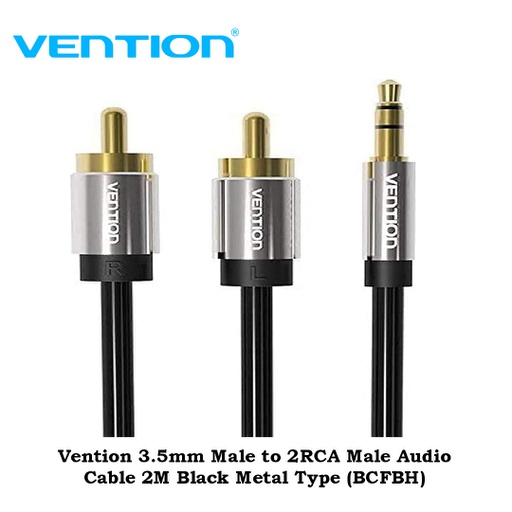 [CBL-0203] Vention 3.5mm Male to 2RCA Male Audio Cable 2M Black Metal Type (BCFBH)