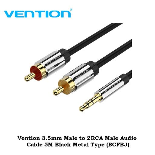 [CBL-0204] Vention 3.5mm Male to 2RCA Male Audio Cable 5M Black Metal Type (BCFBJ)