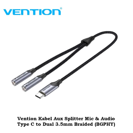 [ACC-0273] Vention Kabel Aux Splitter Mic &amp; Audio Type C to Dual 3.5mm Braided (BGPHY)