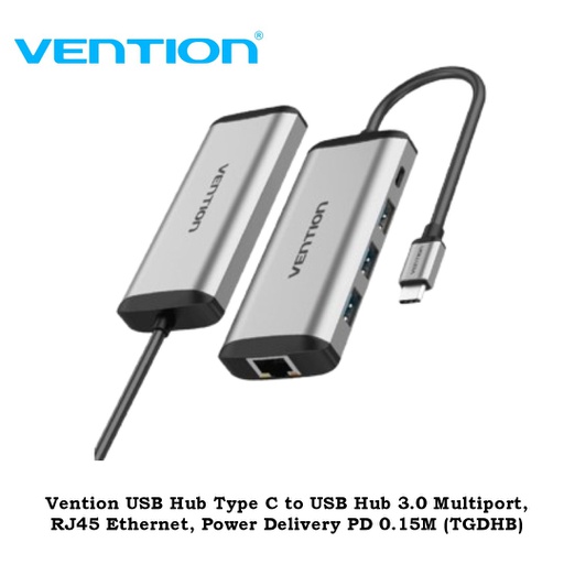 [ACC-0311] Vention USB Hub Type C to USB Hub 3.0 Multiport, RJ45 Ethernet, Power Delivery PD 0.15M (TGDHB)