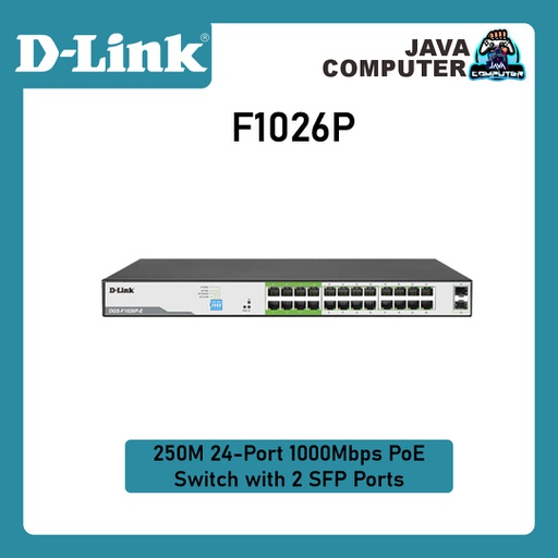 [NET-0266] D-Link DGS-F1026P-E 250M 24 1000 Mbps PoE Switch with 2 SFP Ports