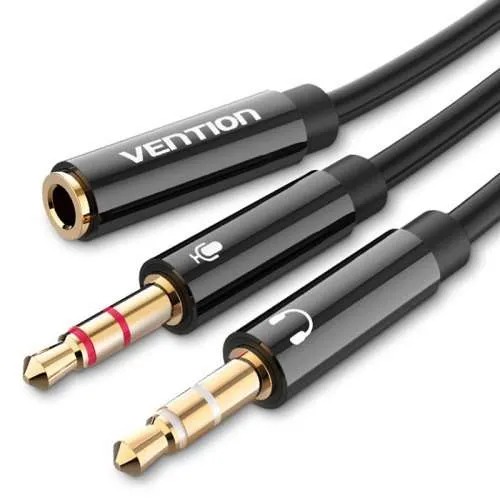 [CBL-0263] Vention Kabel Audio 3.5mm Female To 2 Male 0.1M Black (BBTBY)