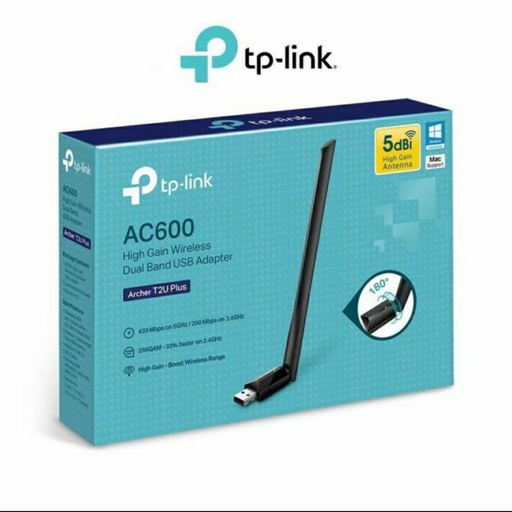 [NET-0286] TP-Link Archer T2U Plus AC600 High Gain Wireless Dual-Band USB Adapter