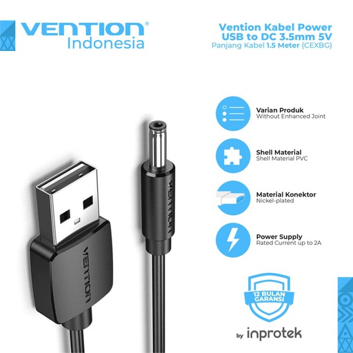 [CBL-0272] Vention Kabel Power USB to DC 3.5mm 5V 1.5M (CEXBG)