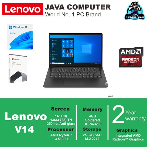 [LAPTOP-0514] Lenovo V14 G2 82KC00H5ID R3-5300U/4/256/DOS/14.0&quot;/Grey